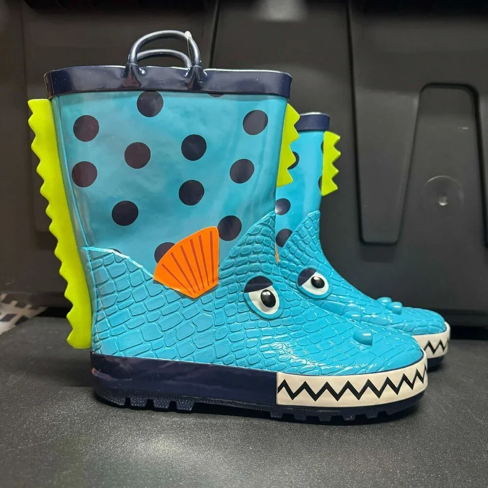 Kids Blue Dinosaur Rain Boots Size 3 NWT